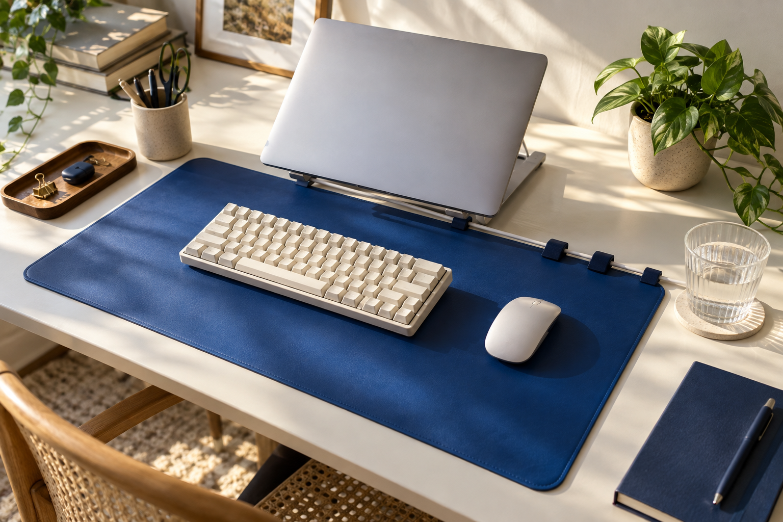 Illustrative workspace inspiration with a laptop and desk accessories